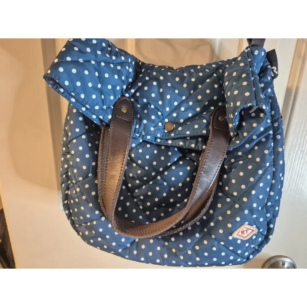 ROOTOTE Quilt 2-Way Bag Crossbody Shoulder Polka Dots Blue And White